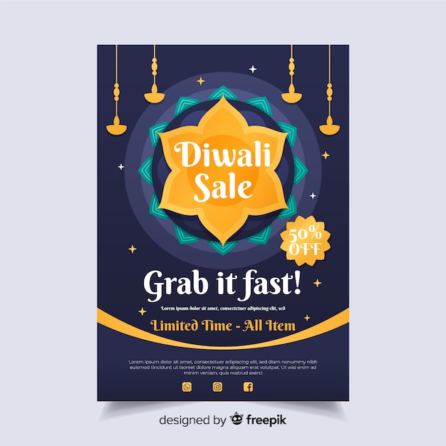 Modelo de panfleto de venda de design plano diwali