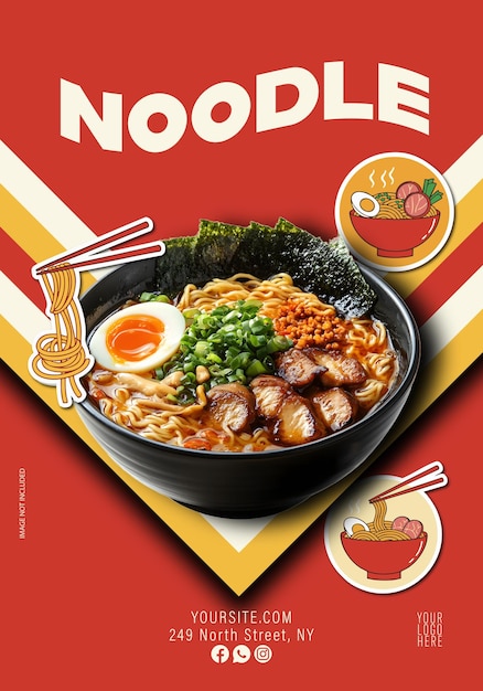 Modelo de panfleto publicitário autêntico de um restaurante de ramen japonês