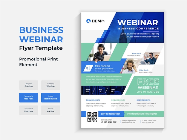 Vetor modelo de panfletos coloridos para webinar para conferências de negócios