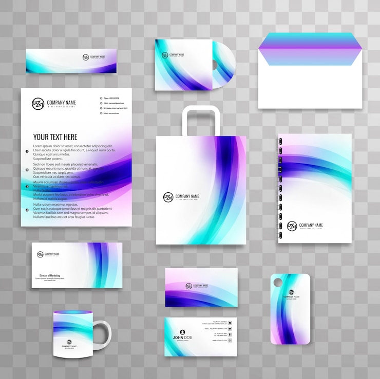 Vetor modelo de papelaria de negócio de identidade corporativa clássico abstrato com onda