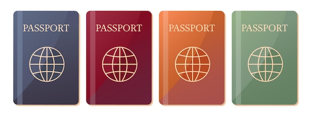 Vetor modelo de passaporte vetorial com capa e elementos dourados o documento tem um ícone de globo simples e ramos de oliveira