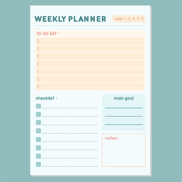 Vetor modelo de planejador de agenda semanal