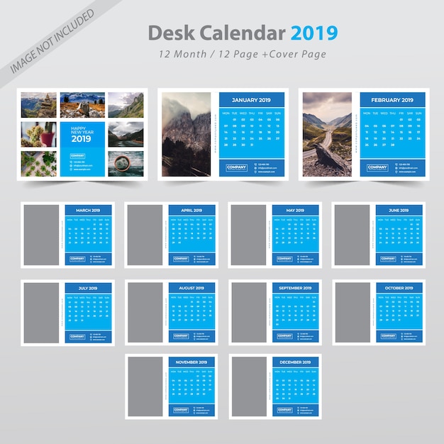 Modelo de planejador de calendário de mesa 2019