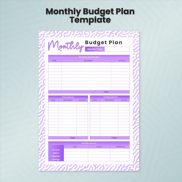 Vetor modelo de planejador de orçamento mensal - design de tamanho a4