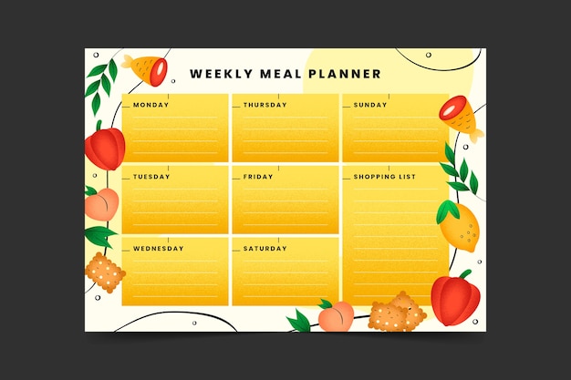 Vetor modelo de planejador de refeições desenhado à mão