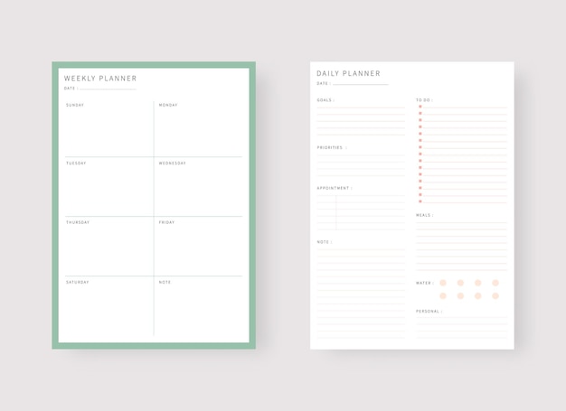 Vetor modelo de planejador diário e semanal conjunto de planejador e lista de tarefas