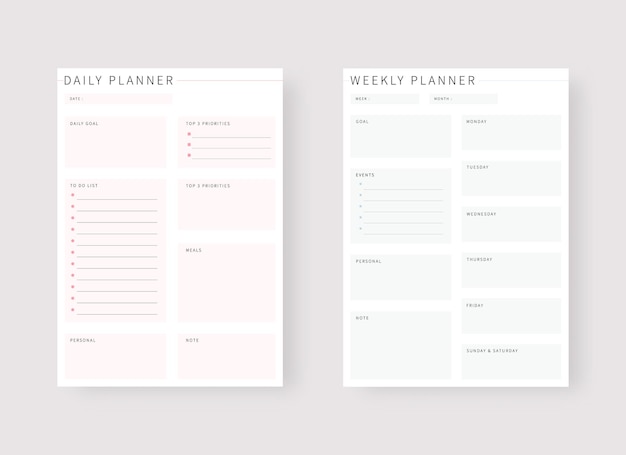 Vetor modelo de planejador diário e semanal conjunto de planejador e lista de tarefas