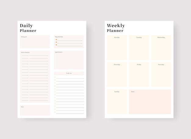 Vetor modelo de planejador diário e semanal conjunto de planejador e lista de tarefas