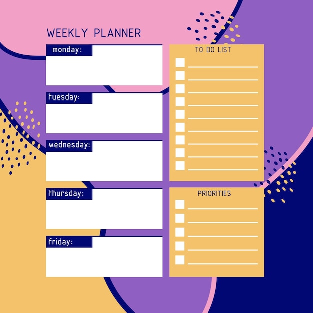 Modelo de planejador semanal um planejador para organização semanal de tempo com fundo abstrato