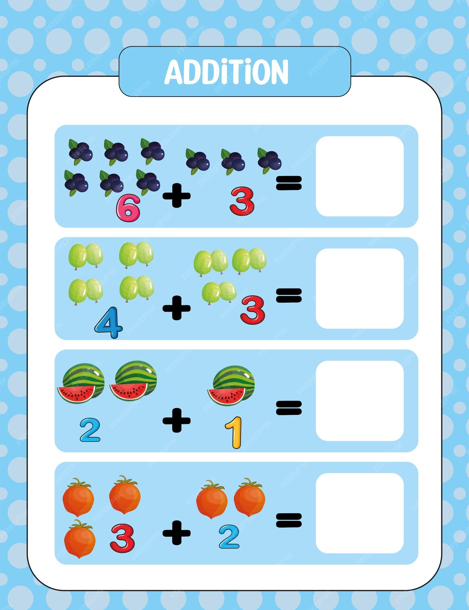 jogo de matemática com imagens para crianças jogo de educação de nível fácil  para atividades de planilha pré-escolar de crianças 2423027 Vetor no  Vecteezy