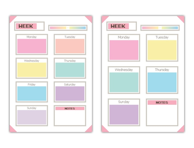 Modelo de planner semanal colorido pastel suave