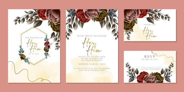 Modelo de plano de fundo de cartão de convite de casamento de flores lindas de luxo