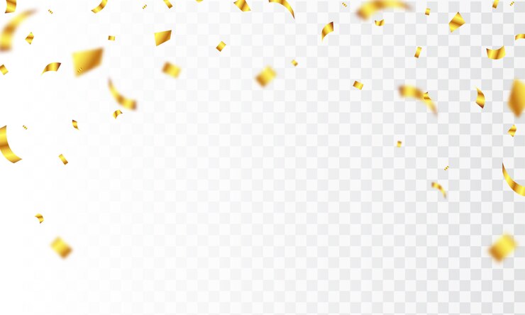Vetor modelo de plano de fundo de celebração com fitas de confete de ouro.