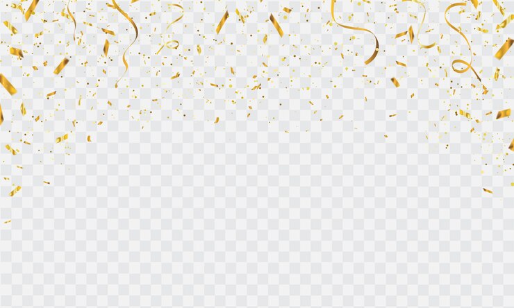 Vetor modelo de plano de fundo de celebração com fitas de confete e ouro