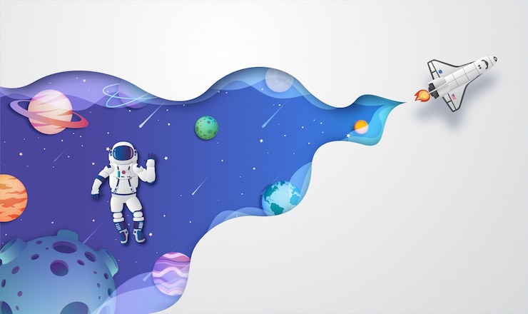 Vetor modelo de plano de fundo do astronauta que percorre o espaço