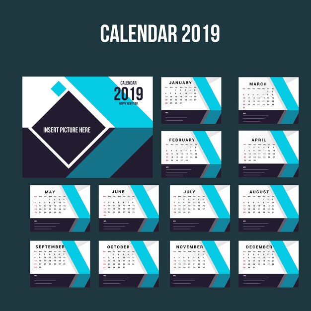 Modelo de plano de fundo do calendário de mesa 2019