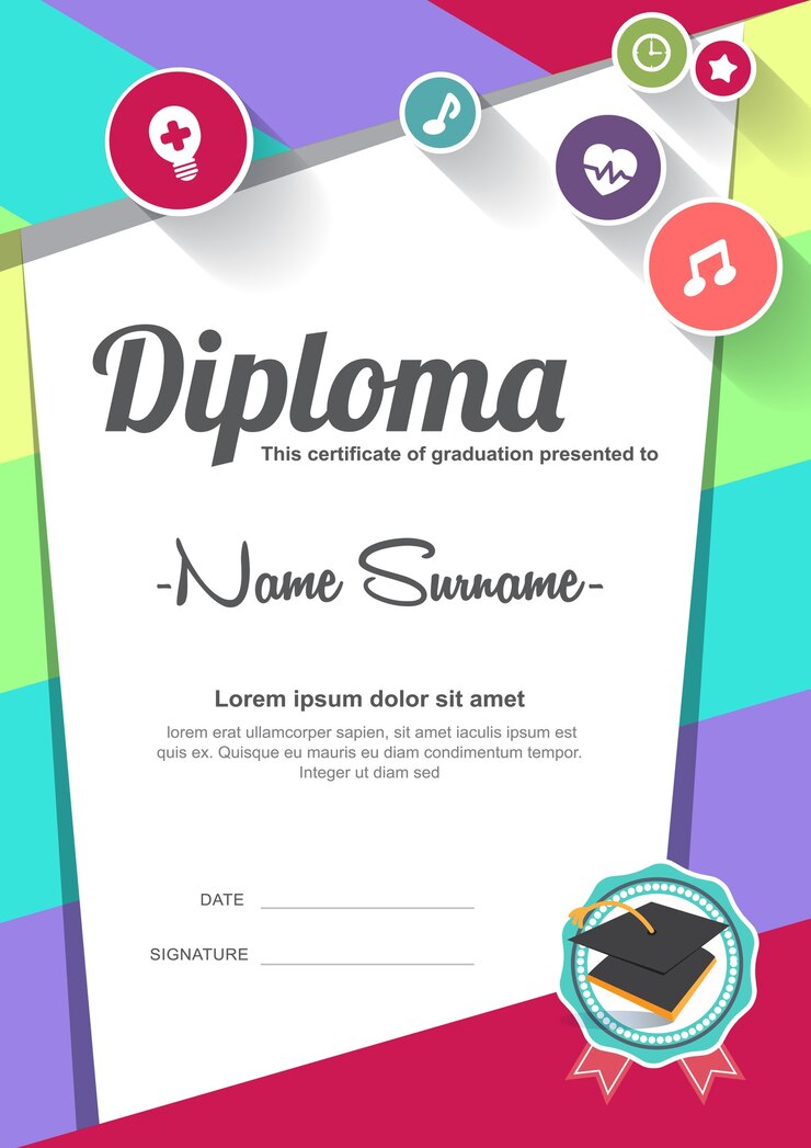Vetor modelo de plano de fundo do certificado de diploma de crianças pré-escolares