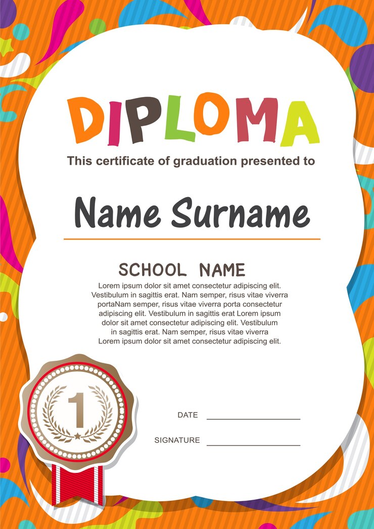 Vetor modelo de plano de fundo do certificado de diploma de crianças pré-escolares