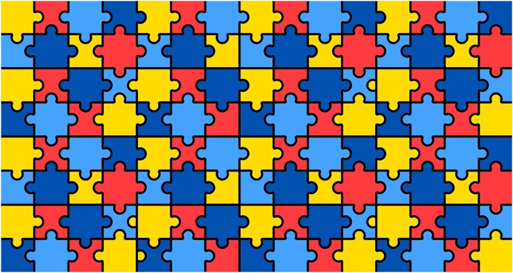 Modelo de plano de fundo padrão de quebra-cabeça do Dia Mundial da Conscientização do Autismo Quebra-cabeça colorido do Dia Mundial do Autismo