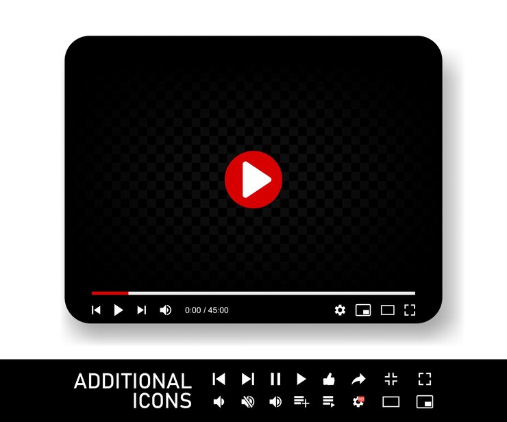 Modelo de player de vídeo dos desenhos animados. Interface de player de vídeo ou áudio moderna em estilo simples. Ilustração em vetor.