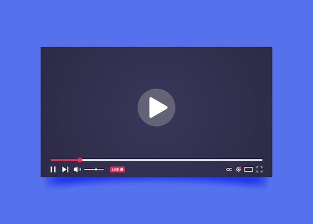 Modelo de player de vídeo isolado em fundo azul O conceito de redes sociais e transmissões online