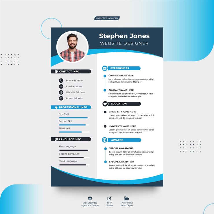 Vetor modelo de portfólio de currículo cv layout de uma página de infográfico criativo profissional limpo e moderno