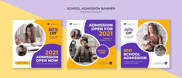 Modelo de post instagram de admissão escolar para banner de promoção do ensino fundamental e médio