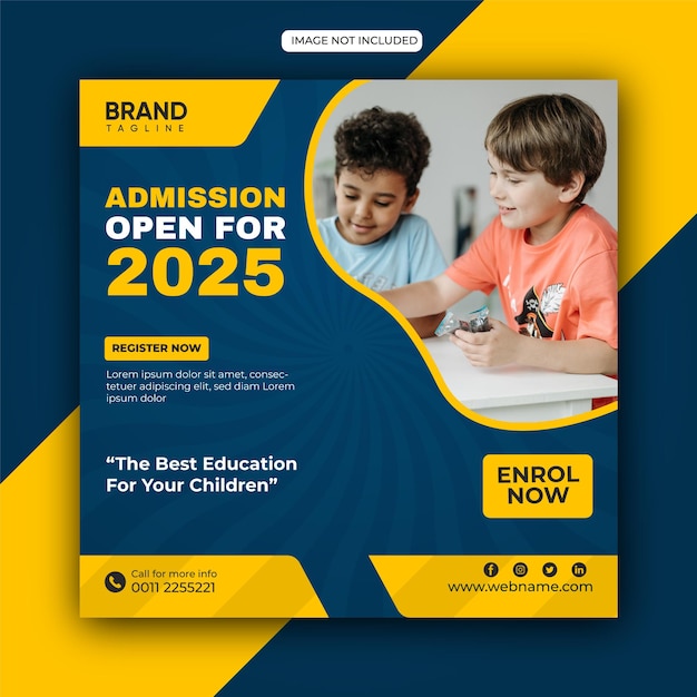 Modelo de post no instagram de admissão escolar para vetor de banner de promoção de ensino fundamental e médio