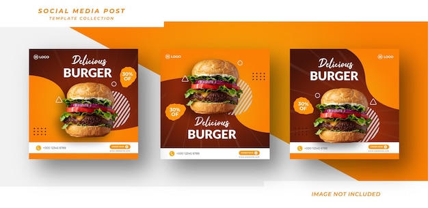 Modelo de postagem de banner de mídia social de hambúrguer delicioso comida