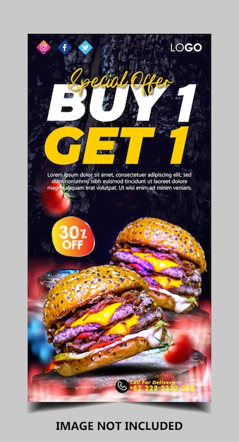 Vetor modelo de postagem de banner de mídia social de hambúrguer delicioso especial