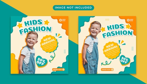 Vetor modelo de postagem de banner de mídia social de loja de moda infantil