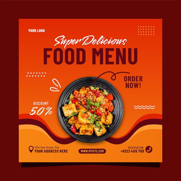 Modelo de postagem de banner de mídia social de menu de comida super deliciosa