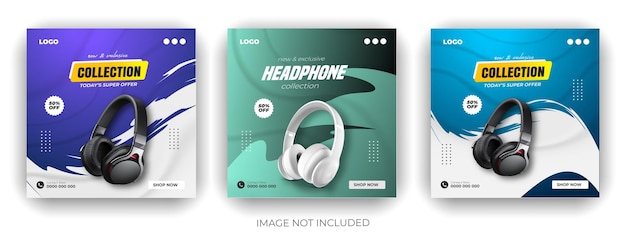 Modelo de postagem de dispositivos de mídia social e promoção de produtos de marca de fones de ouvido
