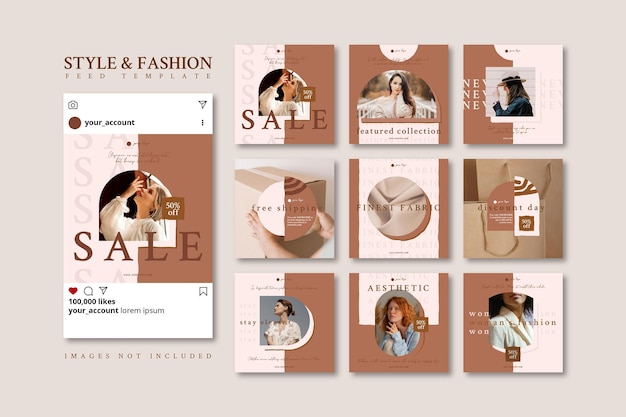 Modelo de postagem de feed de mídia social de negócios de moda bege estético