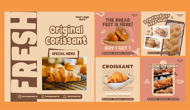 Modelo de postagem de feed do Instagram de pão de padaria