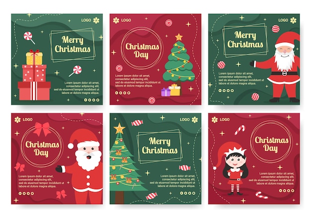 Modelo de postagem de feliz natal com design plano ilustração editável de fundo quadrado adequado para mídias sociais, cartões, saudações e anúncios na internet da web
