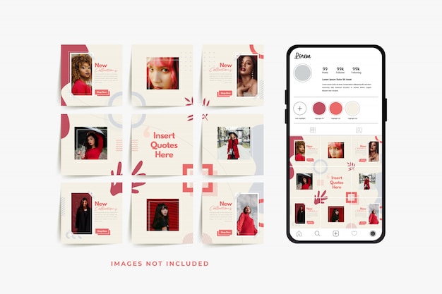 Modelo de postagem de grade de quebra-cabeça de mídia social para promoção de venda de moda
