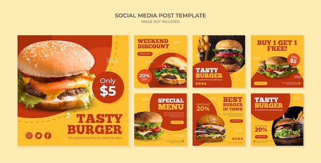 Modelo de postagem de hambúrguer saboroso em mídia social para restaurante fast food