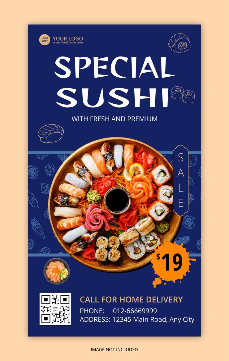 Vetor modelo de postagem de instagram de restaurante de sushi japonês
