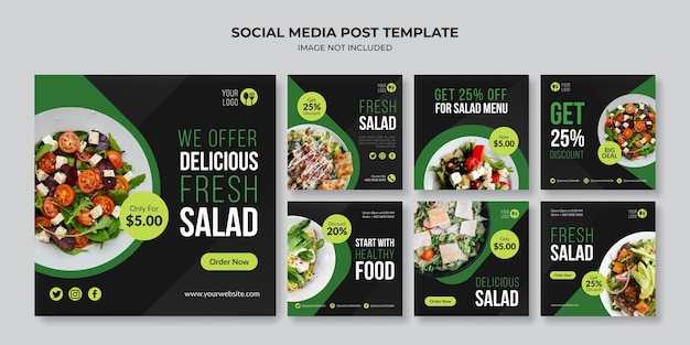 Vetor modelo de postagem de instagram em redes sociais de salada fresca