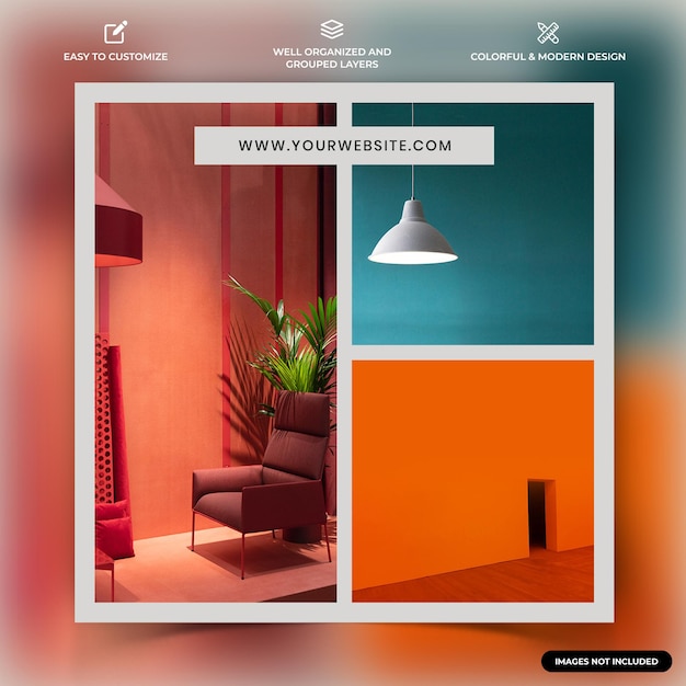 Modelo de postagem de Instagram para mídias sociais interiores