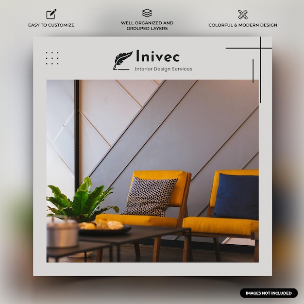 Vetor modelo de postagem de instagram para mídias sociais interiores