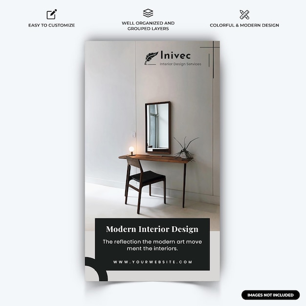 Vetor modelo de postagem de instagram para mídias sociais interiores