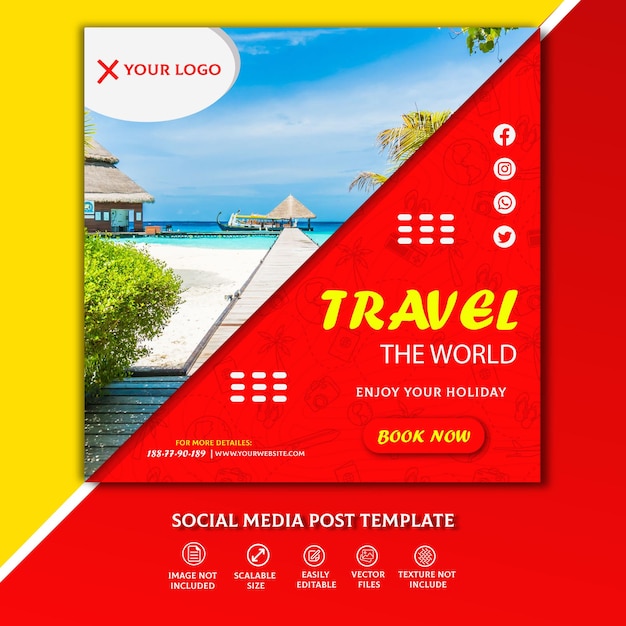 Vetor modelo de postagem de instagram para redes sociais de viagens e passeios