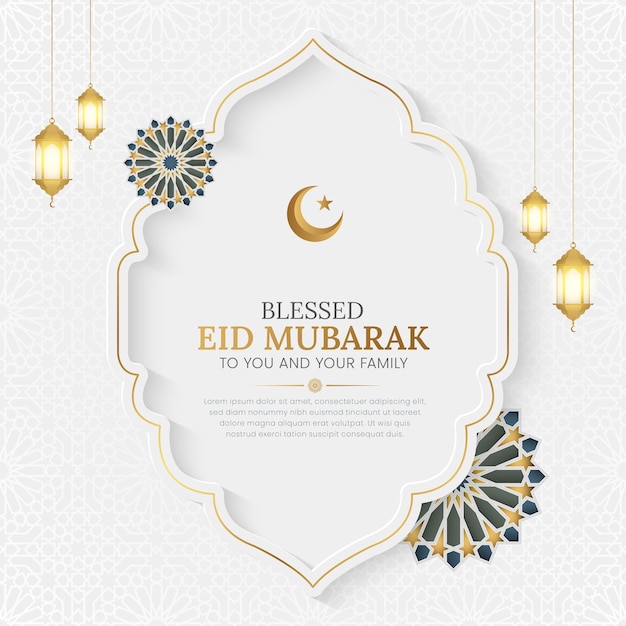 Modelo de postagem de mídia social branca elegante de Eid Mubarak