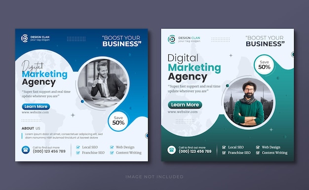 Modelo de postagem de mídia social corporativa de marketing digital e banner da web