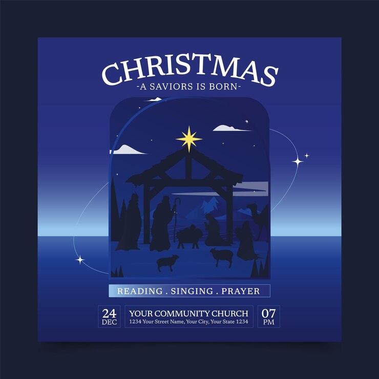 Vetor modelo de postagem de mídia social da igreja de natal de design plano