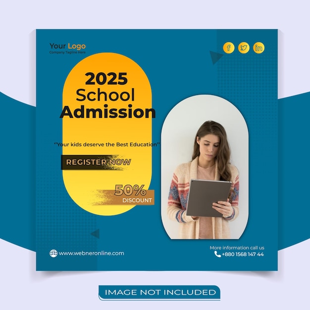 Modelo de postagem de mídia social de admissão escolar 2025