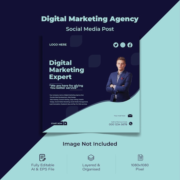 Modelo de postagem de mídia social de agência de marketing digital edição fácil