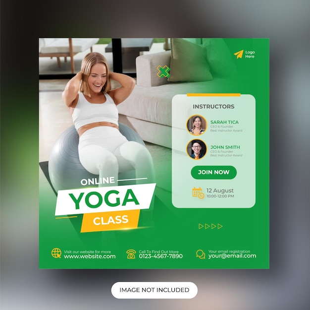 Modelo de postagem de mídia social de aula de ioga on-line